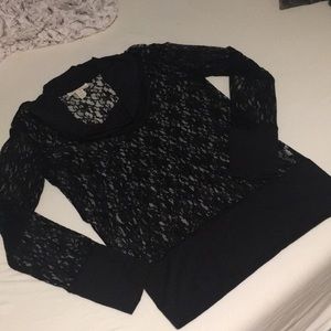 Derek Heart Long Sleeve Black Lace Top